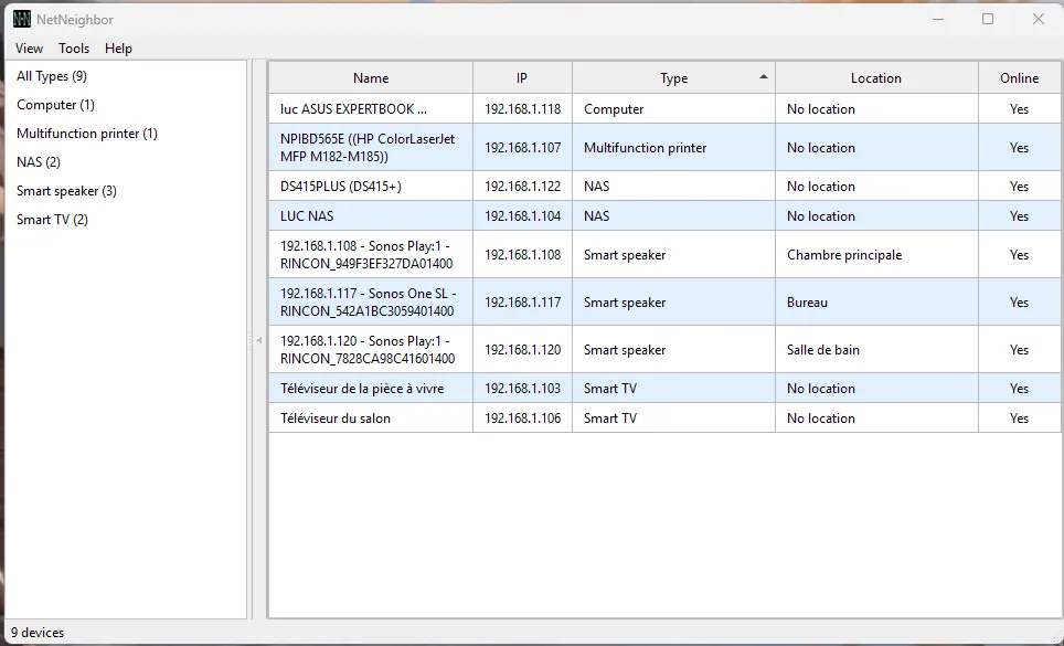 Device list with sidebar