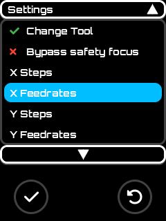 Feedrates List Editor Menu
