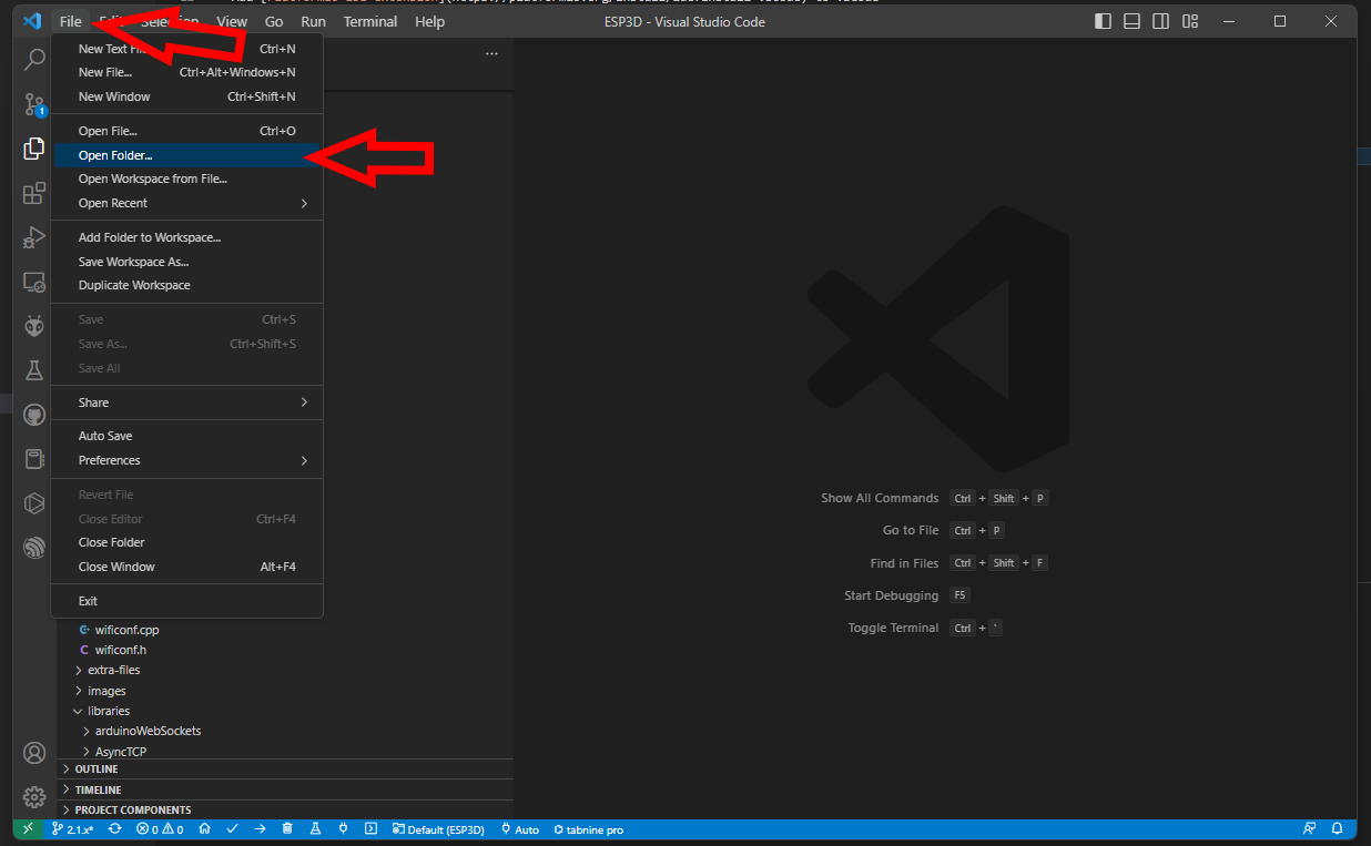 Open ESP3D in VSCode